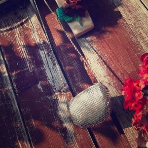 Metal mesh silver mini bag with long strap